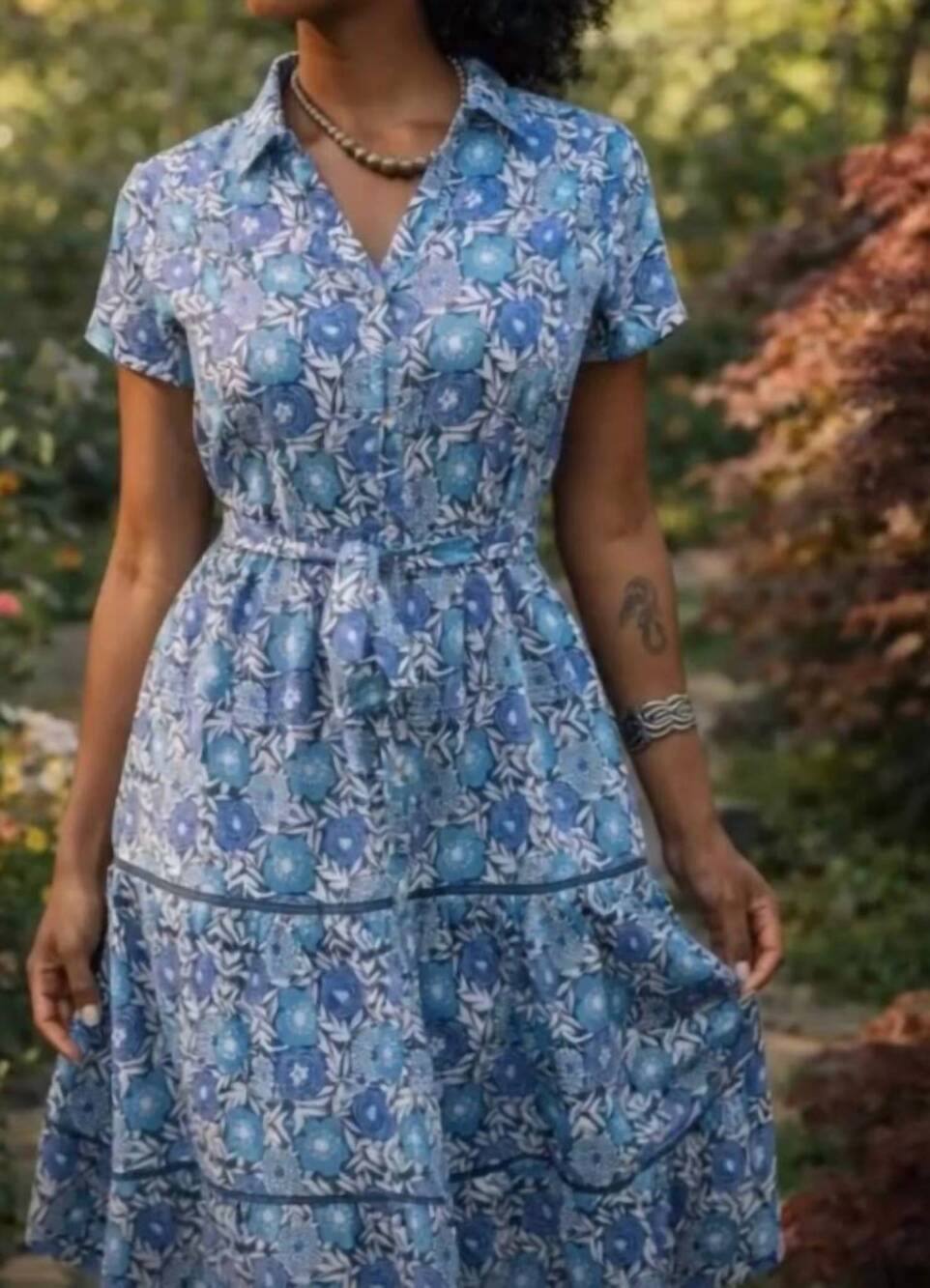 NEW SIGRID OLSEN sylvia midi dress in poppy print blue